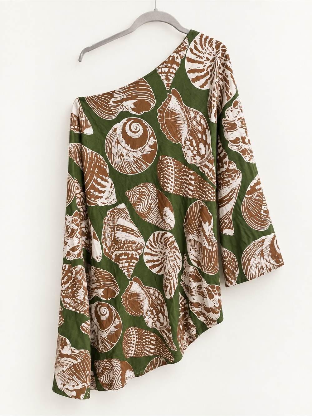 Vince Camuto Olive Green Seashell Print One Shoulder Dress